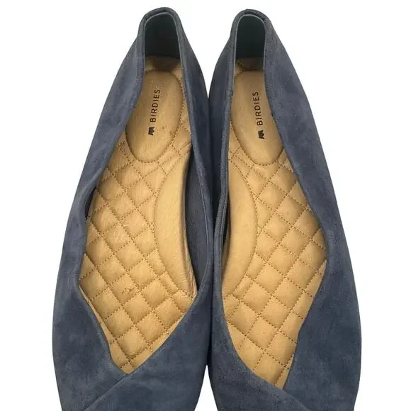 Birdies Starling Navy Suede Pointed Flats Women’s 10.5 Quilted Footbed - Picture 6 of 10